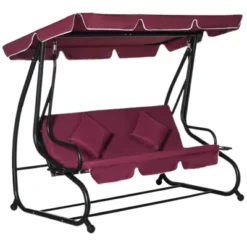 Outsunny 3 Seat Outdoor Free Standing Swing Bench Porch Swing With Stand, Comfortable Cushioned Fabric & Included Canopy -Outsunny GUEST 0084cd66 ba9c 4264 8748 2e690cdf1b68