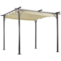 Outsunny 10' X 10' Retractable Patio Gazebo Pergola With UV Resistant Outdoor Canopy & Strong Steel Frame -Outsunny GUEST 01b5b610 9ed5 4905 8651 7a98ea8d4621