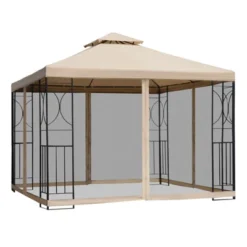 Outsunny 10' X 10’ Steel Outdoor Patio Gazebo Canopy With Privacy Mesh Curtains, Weather-Resistant Roof, & Storage Trays -Outsunny GUEST 02e50d37 f330 4a90 a5b8 e54564dce72a