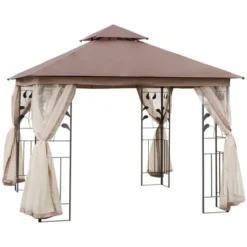 Outsunny 10' X 10' Outdoor Patio Gazebo Canopy With 2-Tier Polyester Roof, Mesh Netting Sidewalls, And Steel Frame -Outsunny GUEST 034ec947 cfb3 449c bded 56c157dd6f81