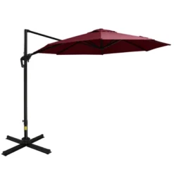 Outsunny 9.8' Offset Patio Umbrella With Base, Steel Aluminum Cantilever Umbrella With 360-degree Rotation, Tilt, 8 Ribs, Crank, Cross Base, Red -Outsunny GUEST 03d8fe92 a5da 477c ae18 78a9c447a8d4