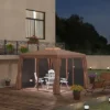 Outsunny 10' X 10' Patio Gazebo Outdoor Canopy Shelter With Double Vented Roof, Netting And Curtains For Garden, Lawn, Backyard And Deck
