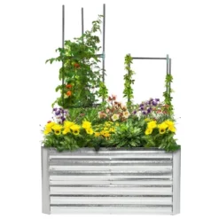 Outsunny Raised Garden Bed, Galvanized Elevated Planter Box With 2 Trellis Tomato Cages, Reinforcing Rods, 4' X 3' X 2', Silver -Outsunny GUEST 06fd4dd5 160c 4419 a1fa ed52a92e631c
