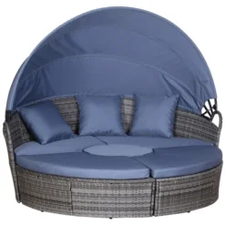 Outsunny 4-piece Cushioned Outdoor Rattan Wicker Round Sunbed Or Conversational Sofa Set With Sun Canopy -Outsunny GUEST 07080f7d 7178 4499 a589 41390e460534