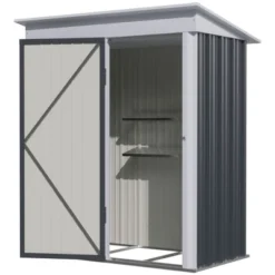 Outsunny 5' X 3' Steel Outdoor Storage Shed, Small Lean-to Shed For Garden, Tools, Tiny Metal Garage, Floor Base, Shelf, Lock, Dark Gray -Outsunny GUEST 0724a237 f52d 43e5 8586 720e75652937