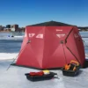 Outsunny 4 Person Insulated Ice Fishing Shelter 360-Degree View, Pop-Up Portable Ice Fishing Tent With Carry Bag, Two Doors And Anchors, Red
