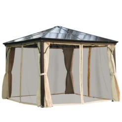 Outsunny 10x12 Polycarbonate Hardtop Gazebo, Gazebo Canopy With Aluminum Frame, Curtains And Netting For Garden, Patio, Backyard, Beige -Outsunny GUEST 07945a6d 7805 4a38 aa85 374ce62009c5