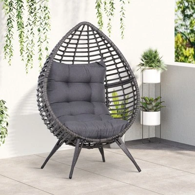 Outsunny Patio Wicker Lounge Chair With Soft Cushion, Outdoor/Indoor PE Rattan Egg Teardrop Cuddle Chair With Height Adjustable Knob For Backyard Garden Lawn Living Room 1 Outsunny Patio Wicker Lounge Chair With Soft Cushion, Outdoor/Indoor PE Rattan Egg Teardrop Cuddle Chair With Height Adjustable Knob For Backyard Garden Lawn Living Room