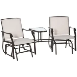 Outsunny Outdoor Glider Chairs With Coffee Table, Patio 2-Seat Rocking Chair Swing Loveseat With Breathable Sling For Backyard, Garden And Porch -Outsunny GUEST 07ec0fcf ece2 42ce a858 ffa7e2650729