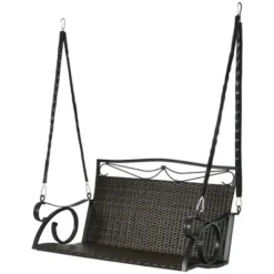 Outsunny PE Wicker Porch Swing, 2-Seater Hanging Swing Bench With Chains, 528 LBS Weight Capacity, Flourishes, Brown -Outsunny GUEST 08fdbfb2 7481 458d 8f7e 46e643b052ca