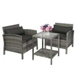 Outsunny 3 Pcs Rattan Wicker Bistro Set With Soft Cushions, Outdoor Conversation Coffee Sets With Glass Table Top And Open Storage Shelf For Patio, Backyard, Garden 11 Outsunny 3 Pcs Rattan Wicker Bistro Set With Soft Cushions, Outdoor Conversation Coffee Sets With Glass Table Top And Open Storage Shelf For Patio, Backyard, Garden -Outsunny GUEST 09182661 6fa6 495d a7f0 2f70a54a4aa2