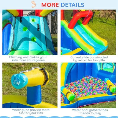 Outsunny 5-in-1 Inflatable Water Slide Kids Bounce House Water Park Includes Trampoline Slide Water Pool Cannon Climbing Wall With Carry Bag 4 Outsunny 5-in-1 Inflatable Water Slide Kids Bounce House Water Park Includes Trampoline Slide Water Pool Cannon Climbing Wall With Carry Bag - Image 4