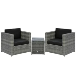 Outsunny 3-Piece Patio Wicker Bistro Set, Outdoor All-hand Weave PE Rattan Conservatory Garden Porch Furniture W/ Cushions & Coffee Table -Outsunny GUEST 0b87a215 992d 453e 97c6 dd6483d9aeeb