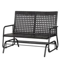 Outsunny Patio 2-Person Wicker Glider Bench Rocking Chair, Outdoor All-Hand Woven PE Rattan Loveseat For Patio, Garden, Porch, Lawn, Black -Outsunny GUEST 0c21a301 c5af 4d84 bf52 19fa9431565e
