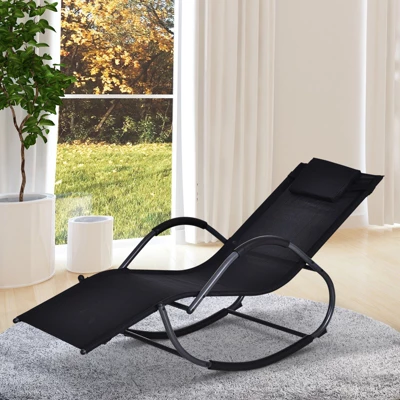 Outsunny Rocking Chair, Zero Gravity Patio Chaise Sun Lounger, Outdoor Rocker, Glider Lounge Chair, UV Water Resistant With Pillow, For Lawn, Garden Or Pool 2 Outsunny Rocking Chair, Zero Gravity Patio Chaise Sun Lounger, Outdoor Rocker, Glider Lounge Chair, UV Water Resistant With Pillow, For Lawn, Garden Or Pool - Image 2