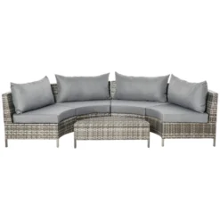 Outsunny 5-piece Half-Moon Outdoor Sectional Sofa, PE Rattan Wicker Furniture With Couch, Table & Cushions, Gray -Outsunny GUEST 0ca27ecc 5d49 4dc0 8ca0 5afe6c626e1b