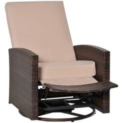 Outsunny Patio PE Rattan Wicker Recliner Chair With 360° Swivel, Soft Cushion, Lounge Chair For Patio, Garden, Backyard -Outsunny GUEST 1178a4e2 021c 40c5 ba9d 1348cb130d0c