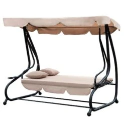 Outsunny 3 Seat Outdoor Free Standing Swing Bench Porch Swing With Stand, Comfortable Cushioned Fabric & Included Canopy -Outsunny GUEST 11f6083d a9ad 4df7 9b9e 80c5735e3191