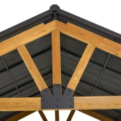 Outsunny 11x13 Hardtop Gazebo With Wooden Frame, Permanent Metal Roof Gazebo Canopy With Ceiling Hook For Garden, Patio, Backyard -Outsunny GUEST 1334c6d4 00b9 45a2 b327 451fb260bd71