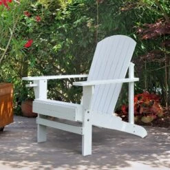 Outsunny Wooden Adirondack Chair Outdoor Classic Lounge Chair With Ergonomic Design & A Built-In Cup Holder For Patio Deck Backyard Fire Pit