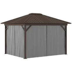Outsunny 11.9" X 9.8" Hardtop Gazebo With Curtains And Netting, Permanent Pavilion Metal Roof Gazebo Canopy With Aluminum Frame And Top Hook, Gray -Outsunny GUEST 13be018c 86f7 408a 8d91 6674ba58d168