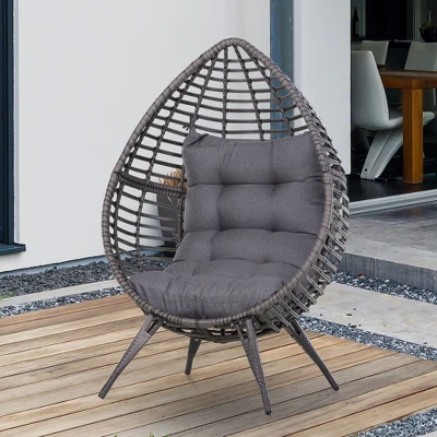 Outsunny Patio Wicker Lounge Chair With Soft Cushion, Outdoor/Indoor PE Rattan Egg Teardrop Cuddle Chair With Height Adjustable Knob For Backyard Garden Lawn Living Room 2 Outsunny Patio Wicker Lounge Chair With Soft Cushion, Outdoor/Indoor PE Rattan Egg Teardrop Cuddle Chair With Height Adjustable Knob For Backyard Garden Lawn Living Room - Image 2