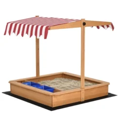 Outsunny Kids Wooden Sandbox, Children Sand Play Station Outdoor, With Adjustable Height Cover, Bottom Liner, Seat, Plastic Basins, Boys And Girls -Outsunny GUEST 14d716fb 9f75 4601 b58b 3641e248a80d