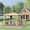 Outsunny 10' X 10' Patio Gazebo Outdoor Canopy Shelter With Double Tier Roof, Netting And Curtains For Garden, Lawn, Backyard And Deck
