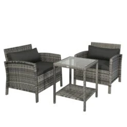 Outsunny 3 Pcs Rattan Wicker Bistro Set With Soft Cushions, Outdoor Conversation Coffee Sets With Glass Table Top And Open Storage Shelf For Patio, Backyard, Garden 13 Outsunny 3 Pcs Rattan Wicker Bistro Set With Soft Cushions, Outdoor Conversation Coffee Sets With Glass Table Top And Open Storage Shelf For Patio, Backyard, Garden -Outsunny GUEST 164188e5 70e0 4643 8dc3 5ec0627657a0