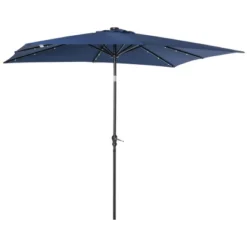 Outsunny 9' X 7' Patio Umbrella Outdoor Table Market Umbrella With Crank, Solar LED Lights, 45° Tilt, Push-Button Operation, For Deck, Backyard, Pool And Lawn -Outsunny GUEST 1708fd23 3f4c 48ac 807d dd72efc06574