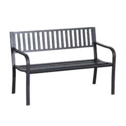 Outsunny 50" Garden Park Bench, Slatted Steel Outdoor Decorative Loveseat For Patio Lawn -Outsunny GUEST 1852d10c 94fc 4c53 a222 c5ed9295504a