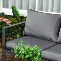 Outsunny Patio Furniture Set 4 Pieces, Outdoor Conversation Set With Water-Resistant Cushions, Coffee Table, 3-Seater Sofa, 2 Chairs For Porch, Gray -Outsunny GUEST 1858f3bf eb9d 4e70 b1aa 6b1dab8917df