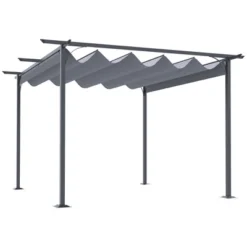 Outsunny 11.5' X 11.5' Retractable Patio Gazebo Pergola With UV Resistant Outdoor Canopy & Strong Steel Frame -Outsunny GUEST 18d98f19 0189 45fb b1cb 24463c8905d8