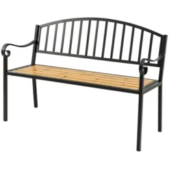 Outsunny 50" Garden Bench, Patio Loveseat With Antique Backrest, Wood Seat And Steel Frame For Backyard Or Porch -Outsunny GUEST 18f8ac1d bcee 4f47 b98c 611bf1e42654