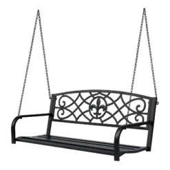 Outsunny Steel Hanging Porch Swing, Fleur-de-Lis Design Outdoor Swing Seat Bench With Chains For The Yard, Deck, & Backyard, 485 LBS Weight Capacity -Outsunny GUEST 192e81c4 f9c2 41f7 a4d7 27972ad9112b