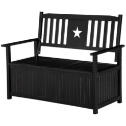 Outsunny Outdoor Wooden Storage Bench Deck Box, Wood Patio Furniture, 43 Gallon Pool Storage Bin Container With Cloth, Backrest, Armrests, Star, Black -Outsunny GUEST 19a970cd f760 47b9 9ba6 1faeedff57bc