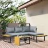 Outsunny 3 Piece Patio Furniture Set, Outdoor Sofa Set With Chaise Lounge & Loveseat, Soft Cushions, Woodgrain Plastic Table, L-Shaped Sectional, Gray