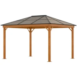 Outsunny 10' X 12' Hardtop Polycarbonate Gazebo Canopy, Aluminum Frame Pergola With Top Vent, Netting & Sidewalls For Garden, Patio, Khaki -Outsunny GUEST 1a9283d5 a07b 4d50 a74f 388a9b7684d0