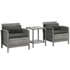 Outsunny 3 Pcs Rattan Wicker Bistro Set With Soft Cushions, Outdoor Conversation Coffee Sets With Glass Table Top And Open Storage Shelf For Patio, Backyard, Garden 14 Outsunny 3 Pcs Rattan Wicker Bistro Set With Soft Cushions, Outdoor Conversation Coffee Sets With Glass Table Top And Open Storage Shelf For Patio, Backyard, Garden -Outsunny GUEST 1ad37df2 065c 495f a133 3e5b75f7033c
