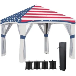 Outsunny 10' X 10' Pop Up Canopy With Nettings, Foldable Party Tent With Wheeled Carry Bag And 4 Sand Bags -Outsunny GUEST 1b1d94e4 6386 4746 9501 9b2fed6096e6