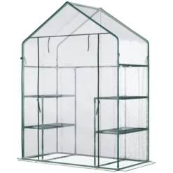 Outsunny 56" X 29" X 77" Mini Greenhouse, Walk-in Greenhouse, Garden Hot House With 4 Shelves, Roll-Up Door And Weatherized Cover, Deep Green -Outsunny GUEST 1c3c0386 f20c 4516 a509 74897e2ffd6a