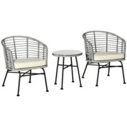 Outsunny 3-Piece Patio Rattan Chair And Table Furniture Set, Outdoor Bistro Set With Two Chairs And Coffee Table For Garden, Or Backyard -Outsunny GUEST 1ce57470 27e4 49af b298 0d7cc0e79b3b