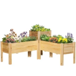 Outsunny Raised Garden Bed Set Of 3, Elevated Wood Planter Box With Legs And Bed Liner For Grow Vegetables, Herbs, And Flowers, Natural -Outsunny GUEST 1da04abe b26d 44c9 a1be 54ac172094ac
