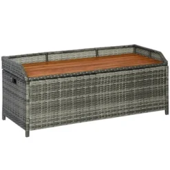 Outsunny Outdoor Storage Bench Wicker Deck Boxes With Wooden Seat, Gas Spring, Rattan Container Bin With Lip, Ideal For Storing Tools, Accessories And Toys -Outsunny GUEST 1e8e14c8 bd37 48f7 a89d fadefb4a4cd5