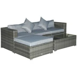 Outsunny 5 Piece Patio Wicker Furniture Set, Outdoor Sectional Sofa Set Rattan Conversation Sets With Tempered Glass Tabletop Coffee Table And Ottoman For Garden, Balcony, Backyard -Outsunny GUEST 1ee2696e 1905 41be 9232 195ec88a5dea