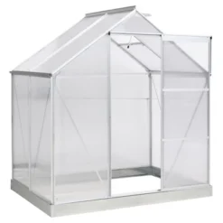 Outsunny Polycarbonate Greenhouse With Aluminum Frame, Walk-in Garden Greenhouse Kit With Adjustable Roof Vent, Rain Gutter And Sliding Door For Winter, Silver -Outsunny GUEST 1f59556d 2451 4bca 9edc 472a9f08f318