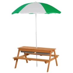 Outsunny Kids Sand & Water Activity Table, Picnic Table Set Wooden Bench With Sandbox Removable & Height Adjustable Umbrella For Outdoor Garden Patio -Outsunny GUEST 1fb7b4aa 70b6 48d6 814d 42e888664213