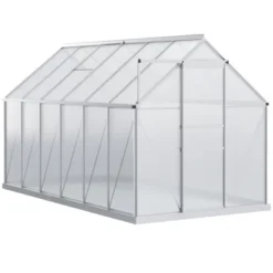 Outsunny Aluminum Greenhouse, Polycarbonate Walk-in Garden Greenhouse Kit With Adjustable Roof Vent, Rain Gutter And Sliding Door For Winter, Silver -Outsunny GUEST 1fc6468a 5de9 4cd2 bdba 40c4660fbc53