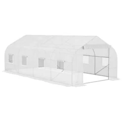 Outsunny 19.5' X 9.8' X 6.9' Walk-In Greenhouse, Outdoor Gardening Canopy Hot House With 8 Roll-up Windows, Zippered Door & Weather Cover, Steel White -Outsunny GUEST 2050885c 83f8 4be5 b9c3 13a995f4493d