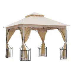 Outsunny 10' X 10' Patio Gazebo Canopy Outdoor Pavilion With Mesh Netting SideWalls, 2-Tier Polyester Roof, & Steel Frame Beige -Outsunny GUEST 20b8e471 312f 493a 887e ab830f59a60c